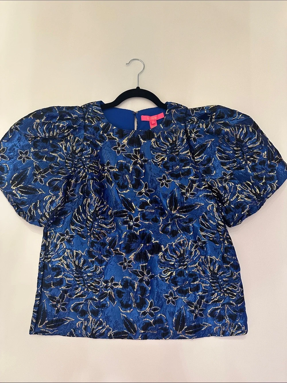 Lilly Pulitzer- Blue Floral Puff-Sleeve Top